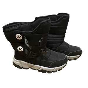 Kids Black Winter Boots Waterproof Faux-Fur Lining w/ Velcros & Buckles Size 2